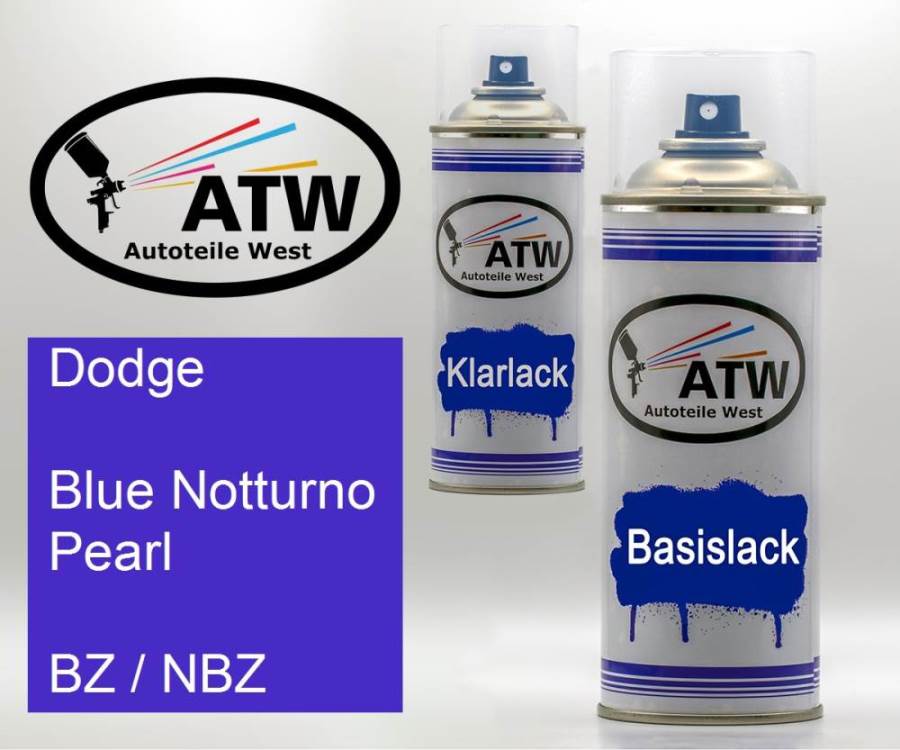 Dodge, Blue Notturno Pearl, BZ / NBZ: 400ml Sprühdose + 400ml Klarlack - Set, von ATW Autoteile West.